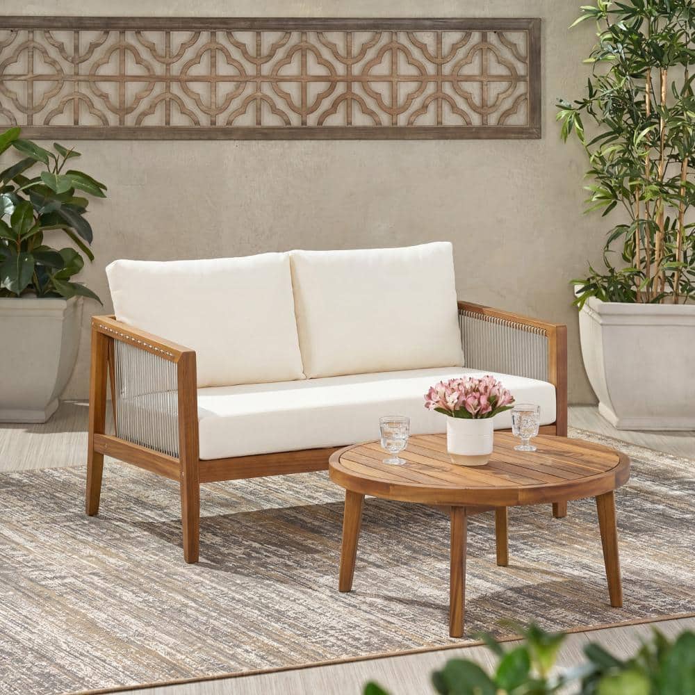 Acacia Wood Patio Loveseat Set with Rope Detail & Water-Repellent Beige Cushions price history on PriceWatchPro