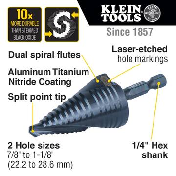 Step Drill Bit, Quick Release, Spiral Flute, 1-1/8 in.