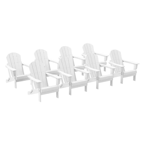 WESTIN OUTDOOR Addison White 8-Piece Plastic Folding Outdoor Patio Fade Resistant Adirondack Conversation Chair Set