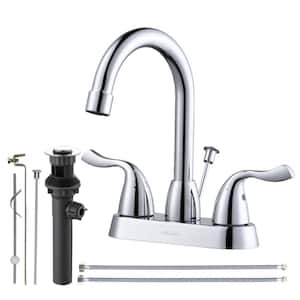 4 in. Centerset Double Handle Bathroom Faucet with Lift Rod Drain Assembly and Water Supply Lines in Chrome