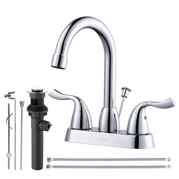 ARCORA 4 in. Centerset Double Handle Bathroom Faucet with Lift Rod Drain Assembly and Water Supply Lines in Chrome