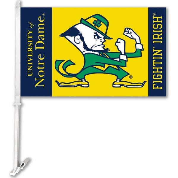 BSI Products NCAA 11 in. x 18 in. Notre Dame 2-Sided Car Flag with 1-1/2 ft. Plastic Flagpole (Set of 2)