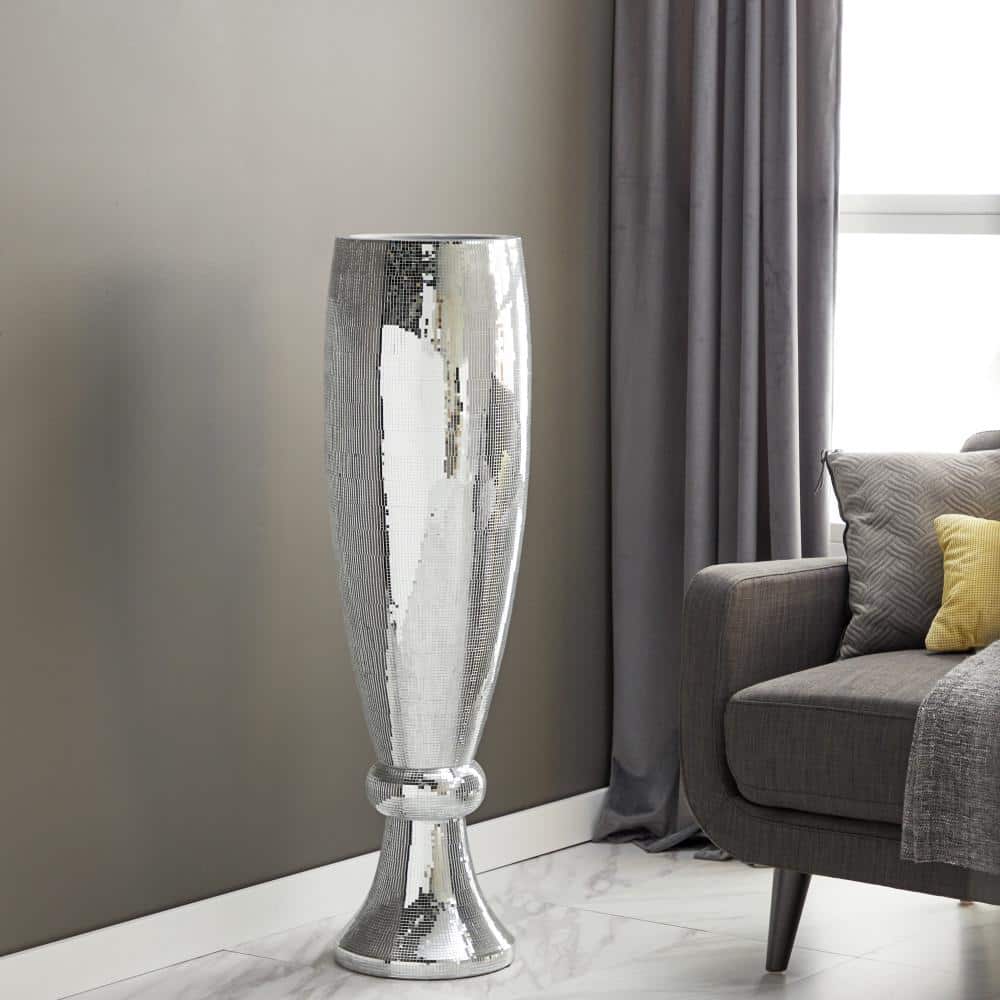 Elegant Silver Ceramic Mosaic Floor Vase 16"x51"