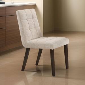 Beige and Brown Fabric Side Chair with Grid Tufted Design (Set of 2)