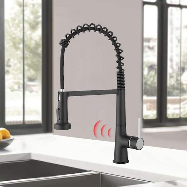 Spring Single Handle Pull Down Sprayer Kitchen Faucet with Power Clean in Matte Black