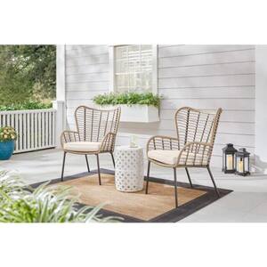 Melrose Park Steel Open Weave Wicker Outdoor Lounge Chair with CushionGuard Almond Biscotti Cushions (2-Pack)
