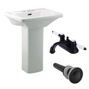 21.5 in. H 16 in. W with 4 in. Child Short Porcelain Pedestal Bathroom Sink in White Centerset Faucet and Drain