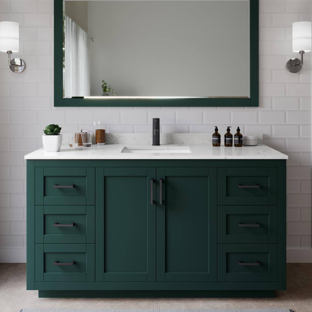 Miranda 60 in. W x 22 in. D x 33.75 in. H Single Sink Bath Vanity in Green with Carrara Cultured Marble Top and Mirror price history on PriceWatchPro