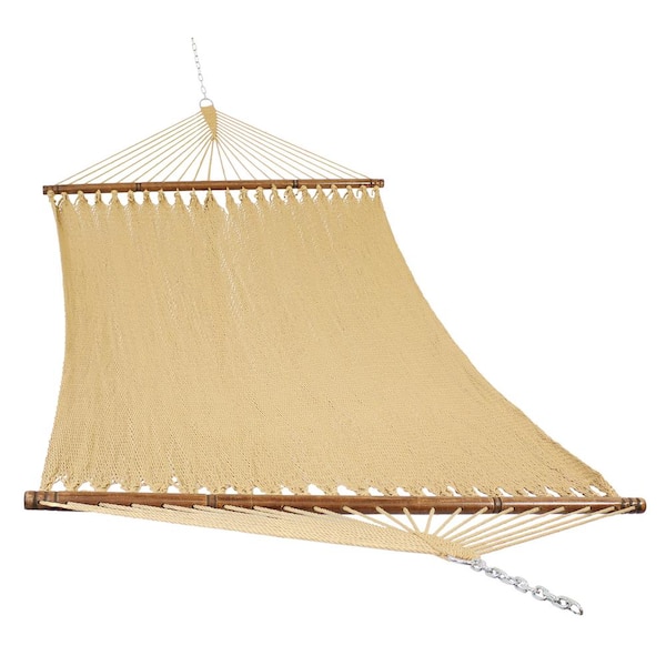 Sunnydaze 11 ft. 2-Person Large Rope Hammock Bed with Spreader Bar in Tan
