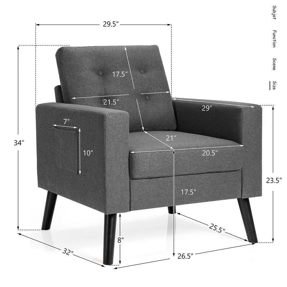ErgoComfort Gray Fabric Accent Armchair with Side Pockets