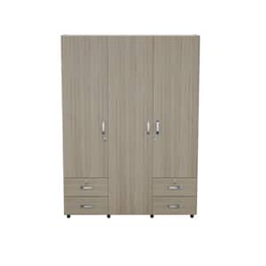 Sand Oak and White Wood 58.85 in. Armoire with Drawers