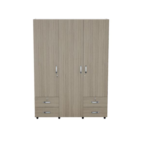 Inval Sand Oak and White Wood 58.85 in. Armoire with Drawers