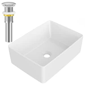 Rectangular Sink 12 in . Bathroom Sink Ceramic Vessel Sink with Pop-Up Drain in White and Sliver