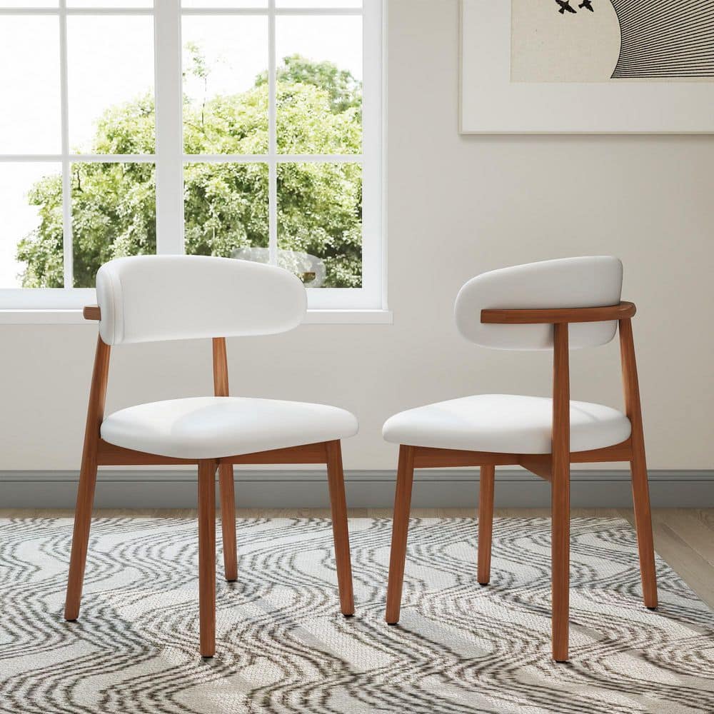 J&E Home Brown Leather Solid Wood Dining Chairs with High