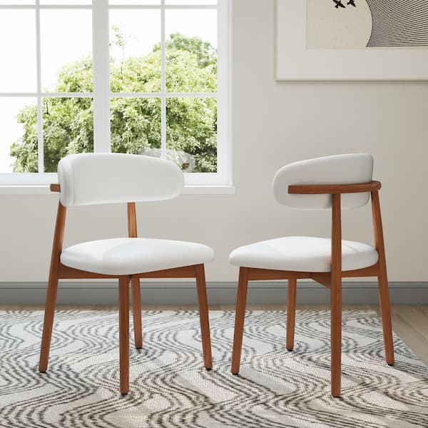 J&E Home Brown Leather Solid Wood Dining Chairs with High