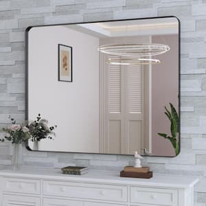 40 in. W x 32 in. H Large Rectangular Framed Wall Mounted Bathroom Vanity Mirror in Black