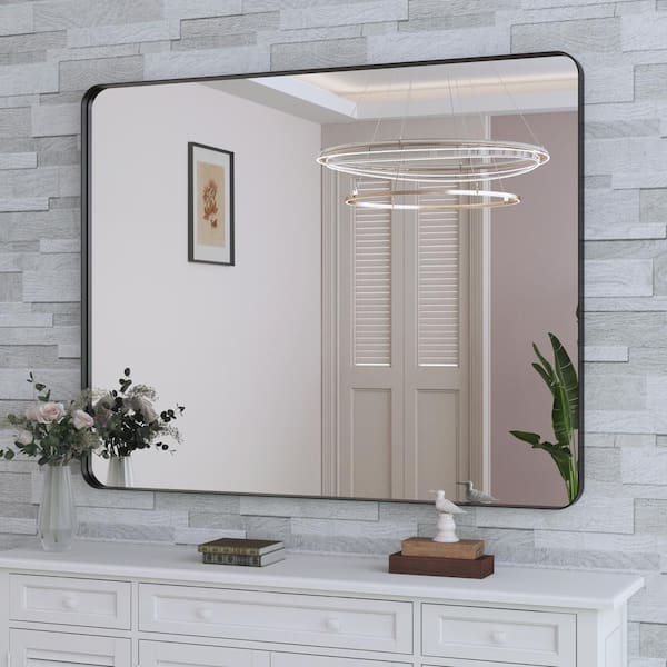 Klajowp 40 in. W x 32 in. H Large Rectangular Framed Wall Mounted Bathroom Vanity Mirror in Black
