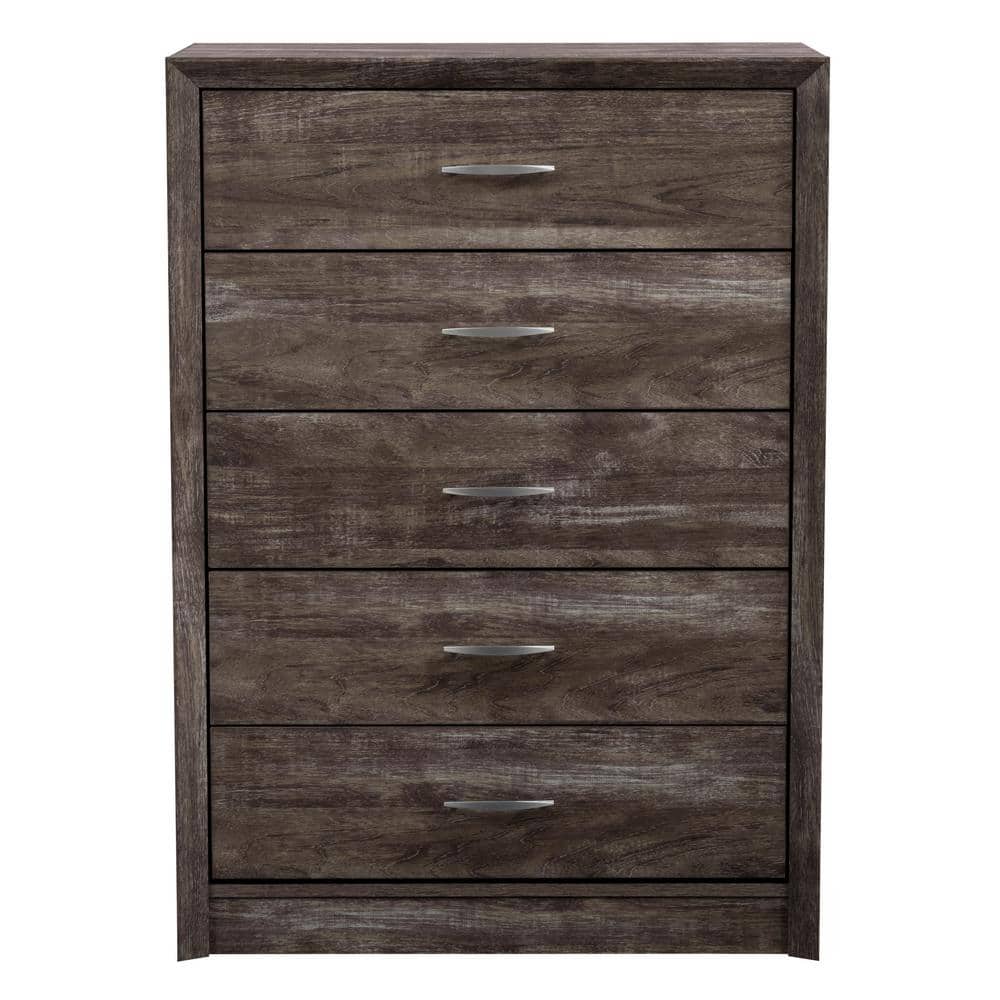 CorLiving Newport 5Drawer Tall Gray Washed Oak Dresser 44 in. H x 31