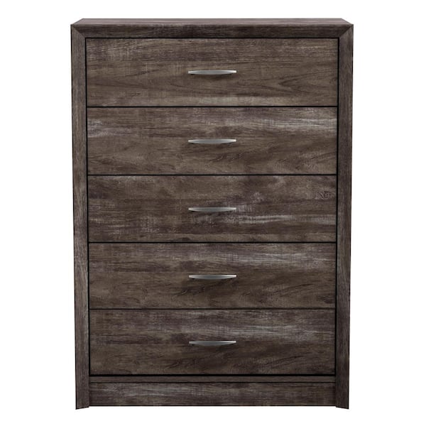 CorLiving Newport 5-Drawer Tall Gray Washed Oak Dresser 44 in. H x 31 in. W x 17 in. D
