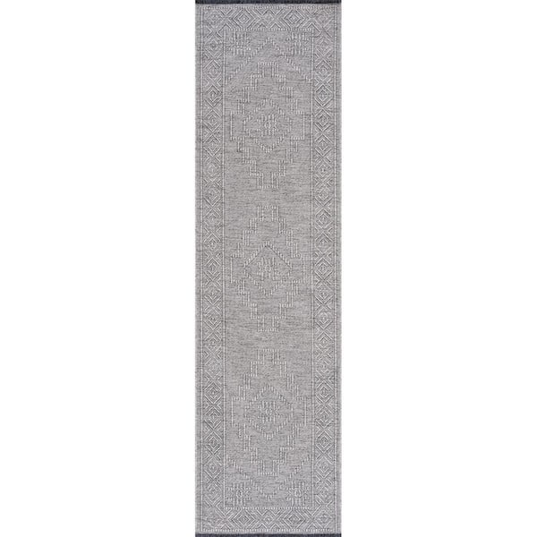 Tayse Rugs Alma Light Gray 2 ft. x 8 ft. Moroccan Machine Washable Indoor Runner Rug