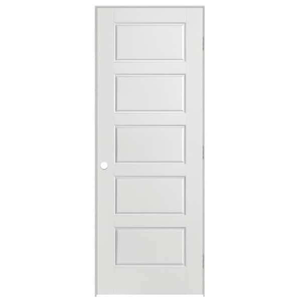 Masonite 28 in. x 80 in. 5 Panel Riverside Left-Handed Hollow-Core Smooth Primed Composite Single Prehung Interior Door