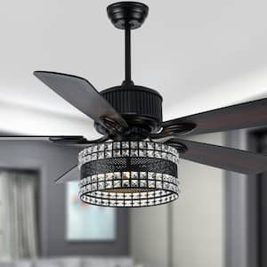 52 in. Modern Indoor Black Reversible Caged Ceiling Fan with Light and Remote