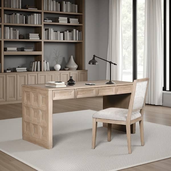 Kizie 60 in. Rectangular Tawny Brown Wood 4-Drawer Writing Desk