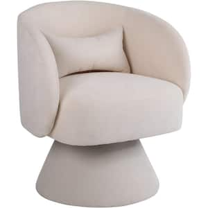 Modern Beige Linen Swivel Barrel Accent Arm Chair with 1-Pillow, (Set of 1)