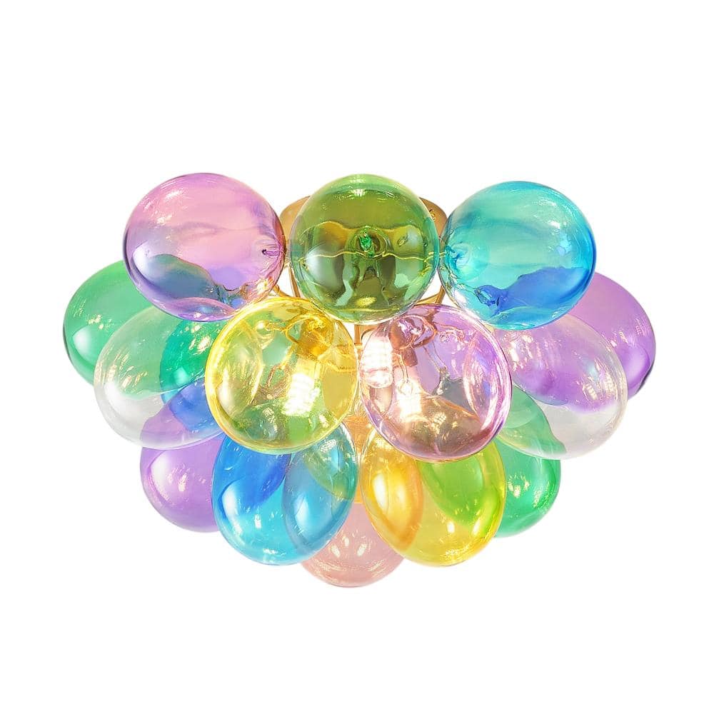 15 in. 3-Light Gold Bubble Chandelier with 6 Multicolored Glass Shades, Perfect for Bedrooms(Bulbs Included) price history on PriceWatchPro