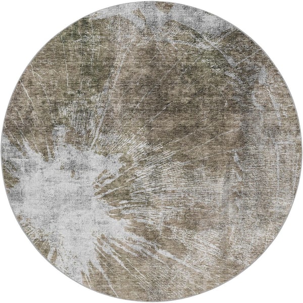 Dream Shag Premium Machine Washable Abstract ADS719 Taupe 8 ft. x 8 ft. Round Rug