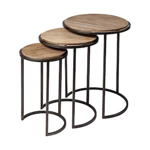 Glover Brown Solid Wood w/Black Metal Frame Nesting Accent Tables - Set of 3