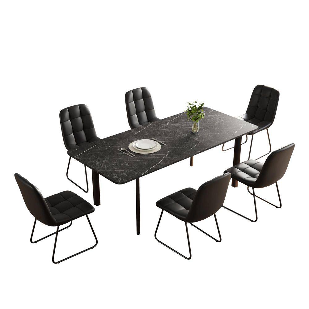 Modern 7-Piece Extendable Rectangle Gray MDF Top Dining Room Set Seating 6 People 78.7 in. with 6 U-shaped Black Chairs price history on PriceWatchPro