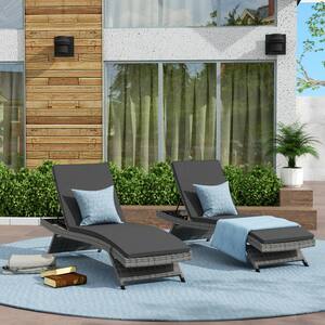 Bowman Gray 2-Piece Wicker Reclining Outdoor Chaise Lounge with Gray Cushions