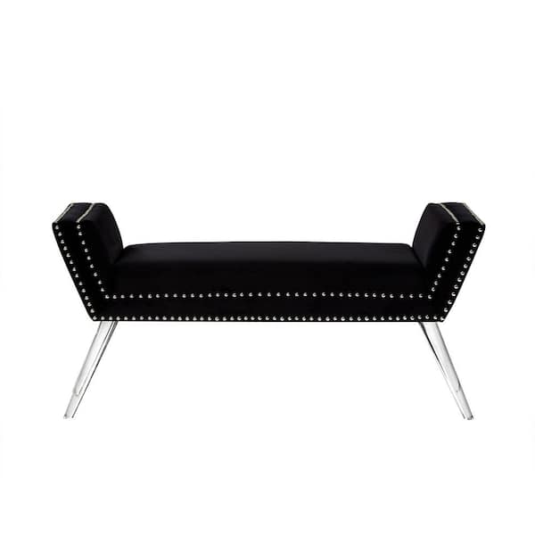 HomeRoots Amelia Black 44.5 in. Velvet Bedroom Bench Backless Upholstered