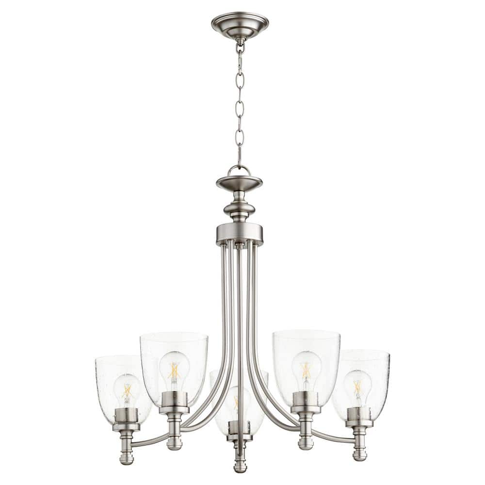 Elegant Beaded Nickel 5-Light Chandelier with Seeded Glass Shades