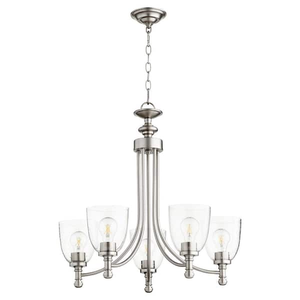 Quorum INTERNATIONAL Rossington 5-Light Satin Nickel Chandelier with Clear Seeded Glass