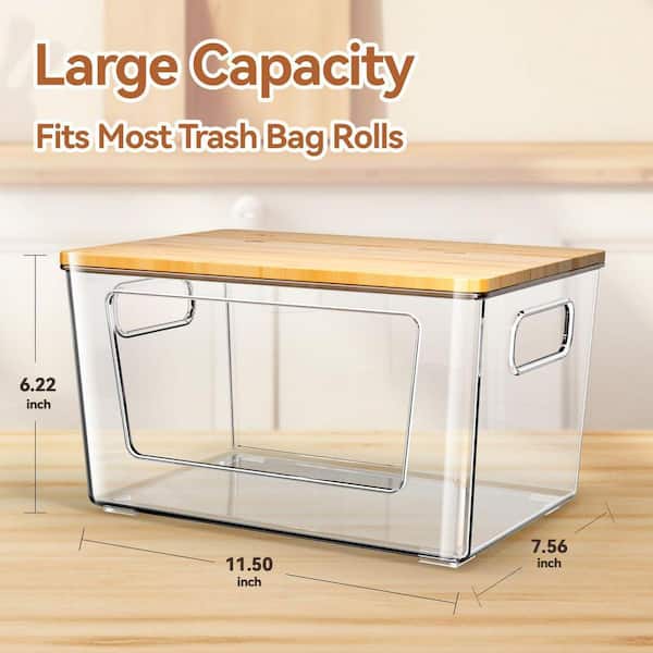 JFVKAF 2-Pack Stackable Trash Bag Holder w/ Bamboo Lid, Large