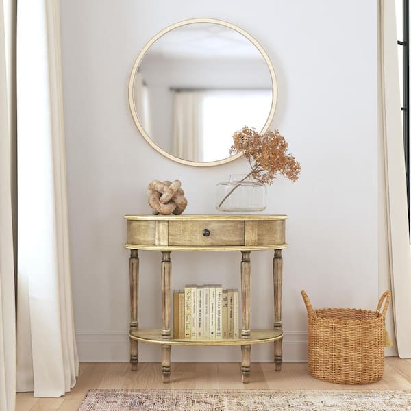 Butler Specialty Company Mozart 31.5 in. W Beige Specialty Demilune Hand Painted Wood 1-Drawer Console Table