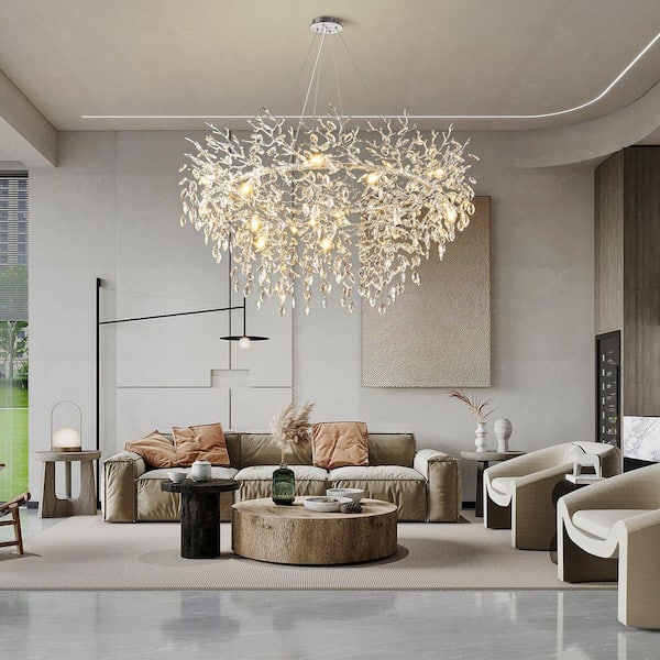 chandelier シェルフ PUYRNF 47.2 in. 16-Light Modern Branch Crystal Chandelier, Silver