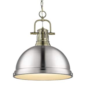 Duncan 1-Light Pendant with Chain in Aged Brass with a Pewter Shade