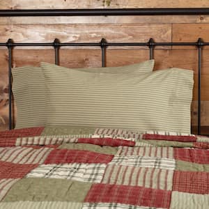 Prairie Winds Green Khaki Farmhouse Ticking Stripe Cotton Standard Pillowcase (Set of 2)