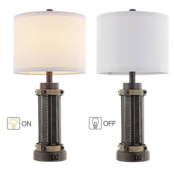 TRUE FINE 23 in. Bronze and Wood Tone Table Lamp with Double USB