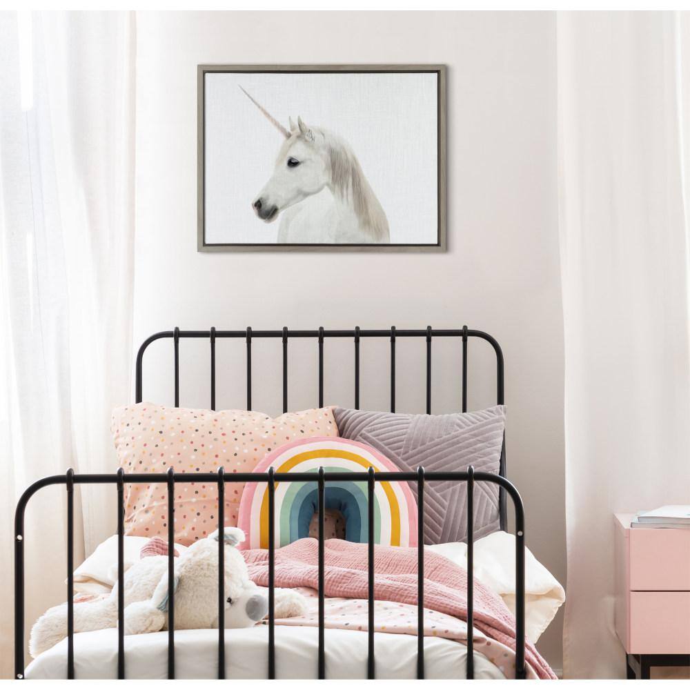 Gray Framed Unicorn Print on Canvas, 18" x 24"