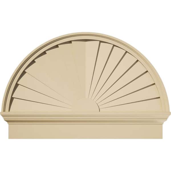 Ekena Millwork 34-in W x 23-3/4-in H x 2-3/4-in P Half Round Sunburst Signature Urethane Combination Pediment, Primed Tan