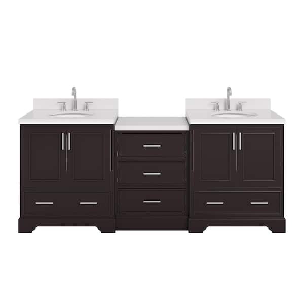 Stafford 85 in. W x 22 in. D x 36 in. H Double Sink Bath Vanity in Espresso with Pure White Quartz Top