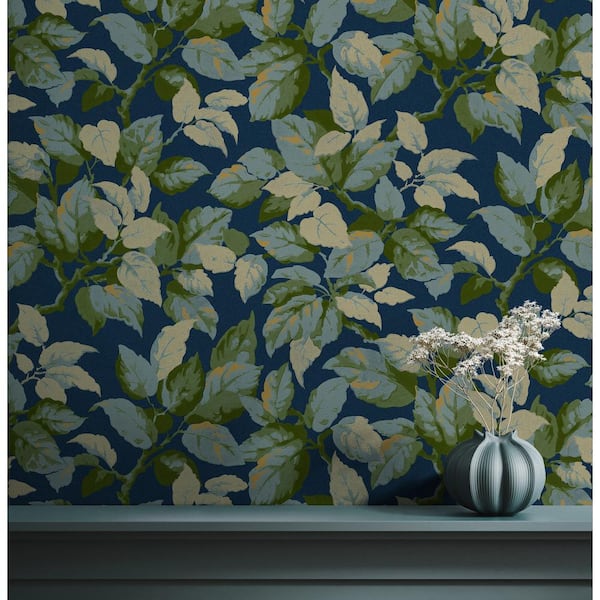 Navy Canopy Leaf Wallpaper
