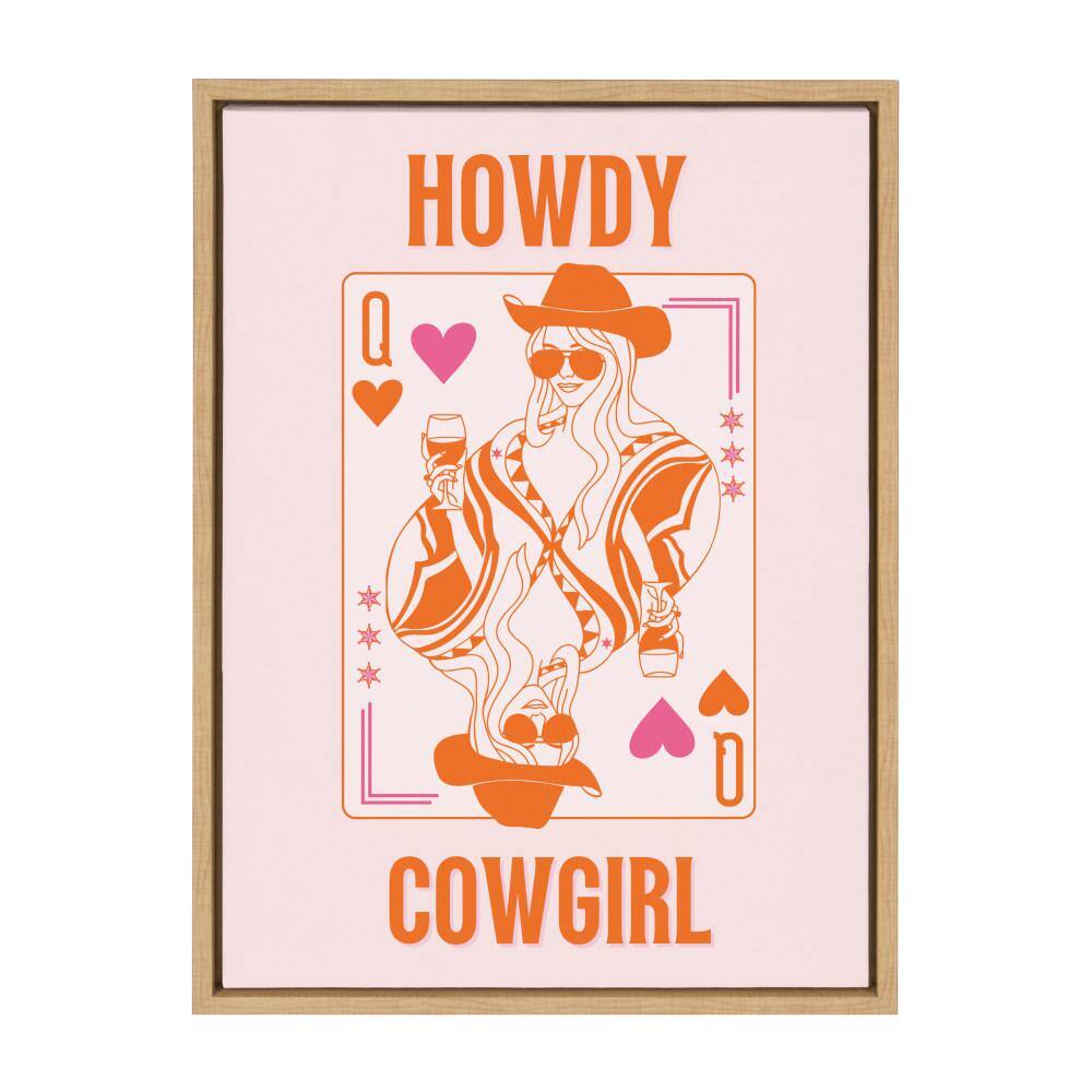 Kate & Laurel All Things Decor 18"x24" Sylvie Howdy Cowgirl Pink Orange Framed Canvas by Honey Island Studio Natural