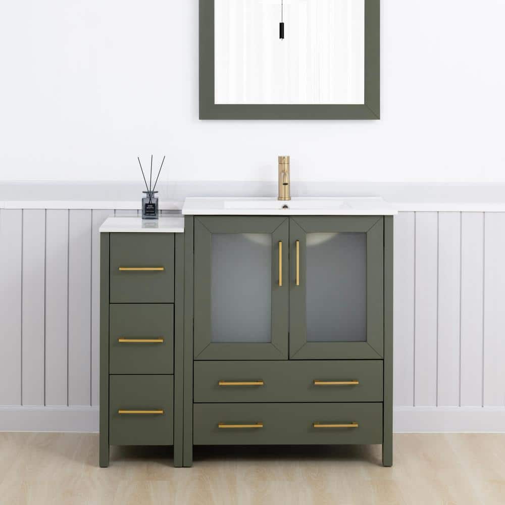 Vanity Art 42 in. W x 18 in. D x 36 in. H Vintage Green Bath Vanity with White Ceramic Top and ...