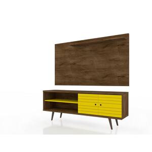 Liberty 63 in. Rustic Brown and Yellow Particle Board Entertainment Center Fits TVs Up to 50 in. with Wall Panel