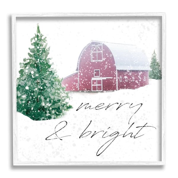 Stupell Industries Merry and Bright Snowy Barn by Carol Robinson 1 Piece Framed Graphic Print Typography Poster Art Print 12 in. x 12 in.